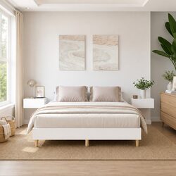 White Engineered Wood Bed Frame 150x200 cm with Slatted Base