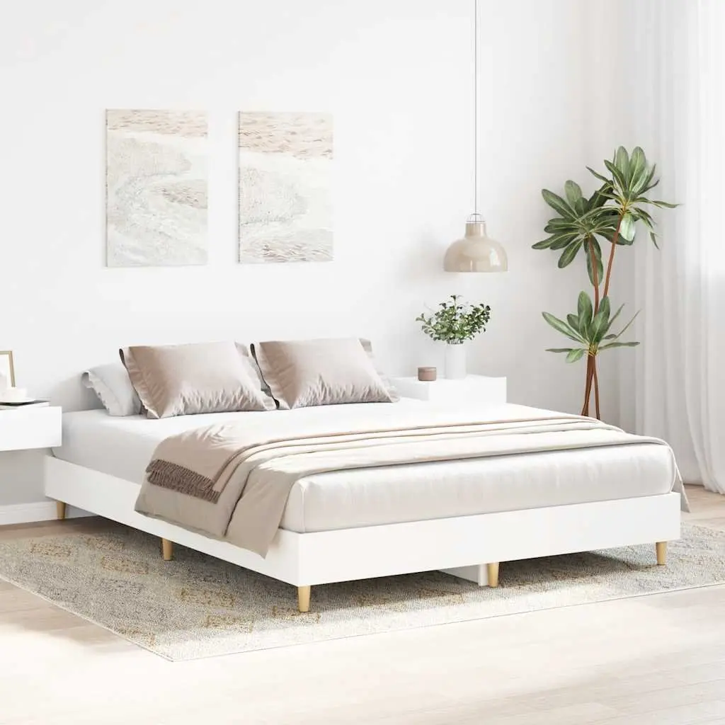 White Engineered Wood Bed Frame 150x200 cm with Slatted Base
