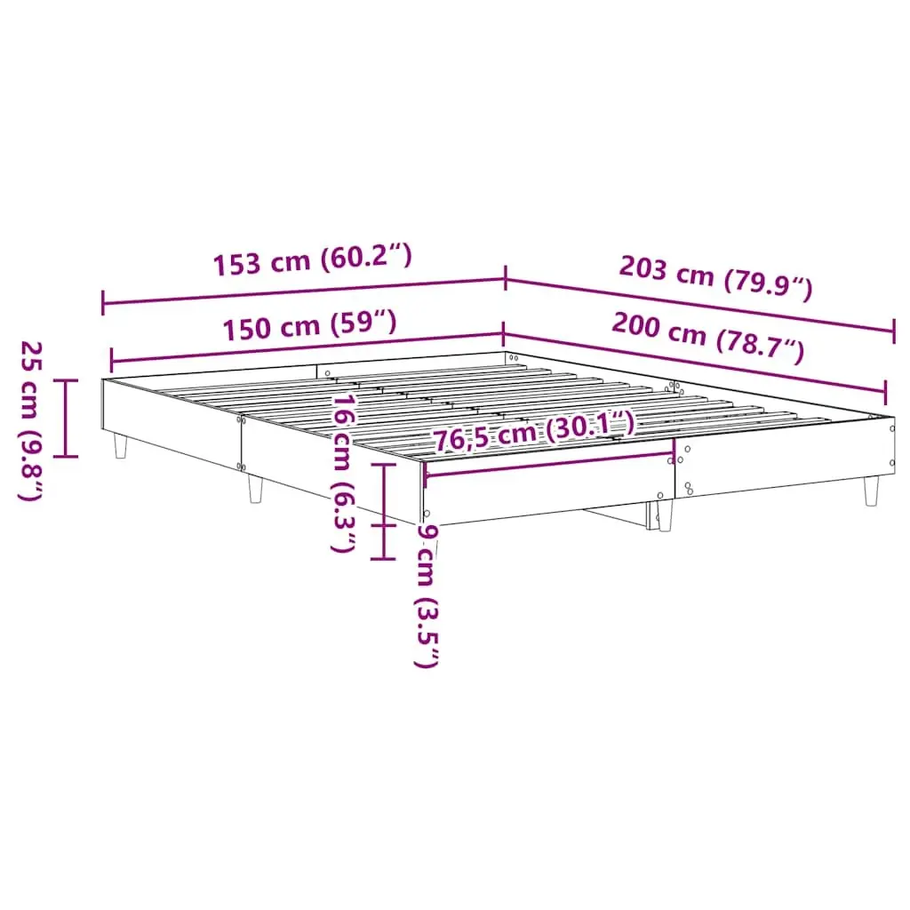 White Engineered Wood Bed Frame 150x200 cm with Slatted Base