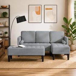 Light Grey Polyester 2-Piece Modular Sofa Set