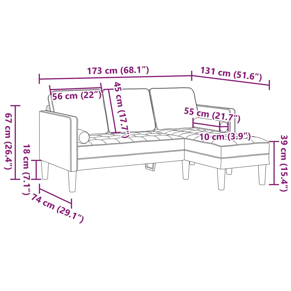 Modular Sofa Set 2 Pieces Grey Polyester