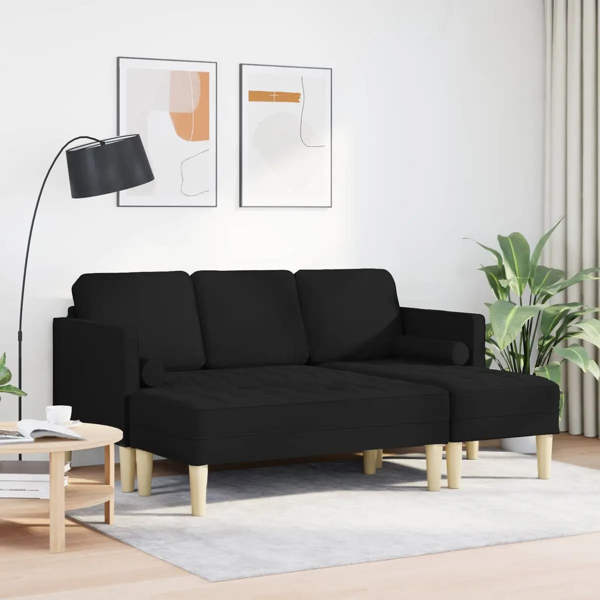 Modular Sofa Set 2 Pieces Black Polyester Flat Armrests Contemporary