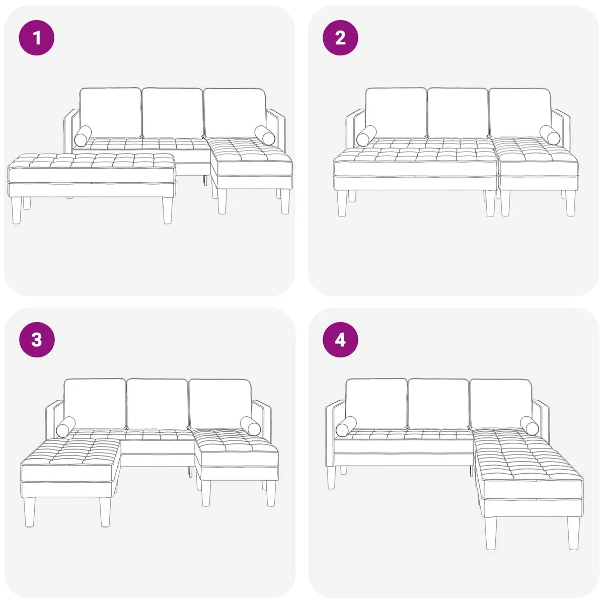 Modular Sofa Set 2 Pieces Black Polyester Flat Armrests Contemporary