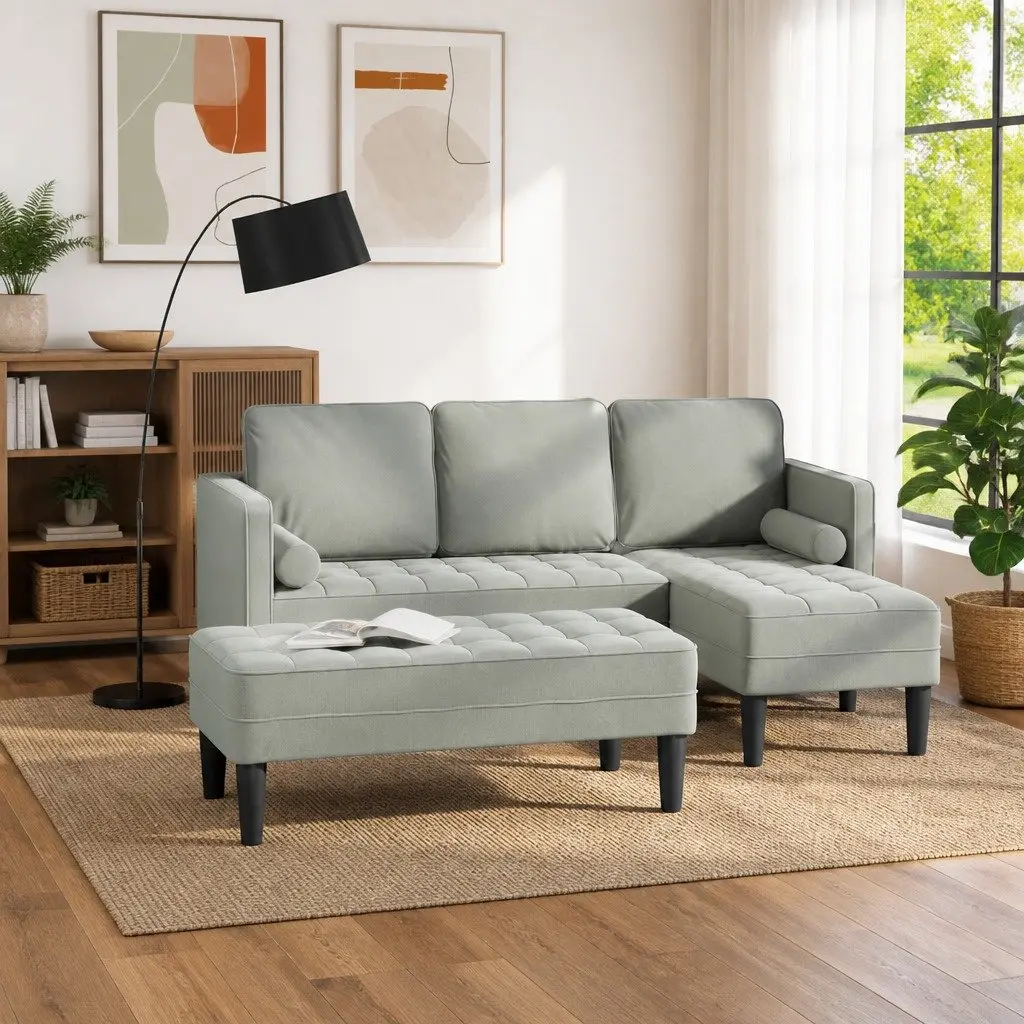 Sofa Set 2 pcs Light Grey Polyester Modular Lounge Couch Living Room Seating