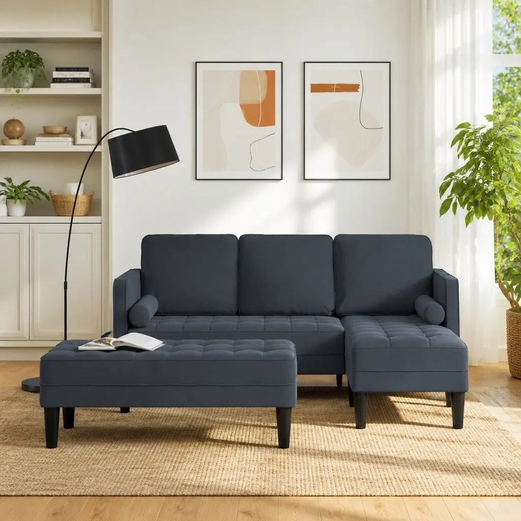 Modular Sofa Set 2-Piece Grey Polyester