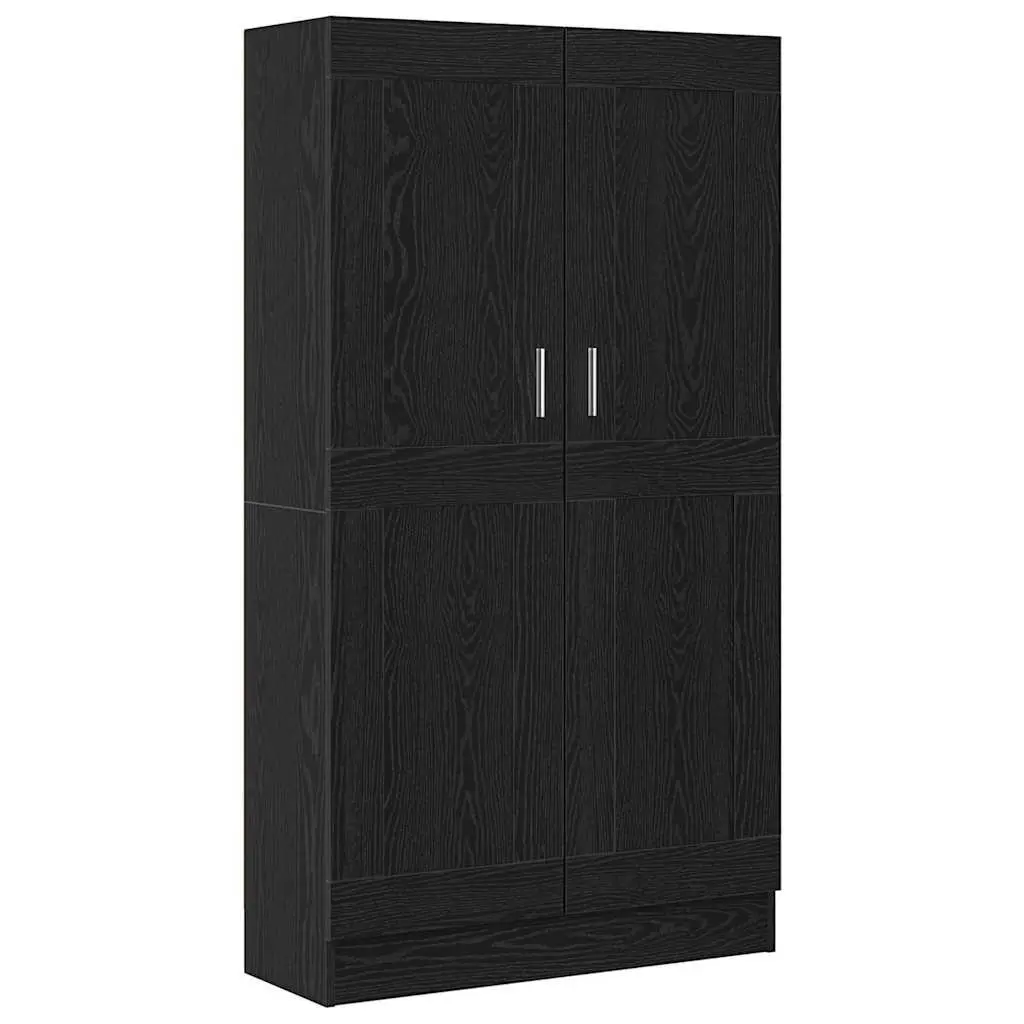 Book Cabinet Black Oak Modern Storage Shelving Unit Engineered Wood Hinged Doors