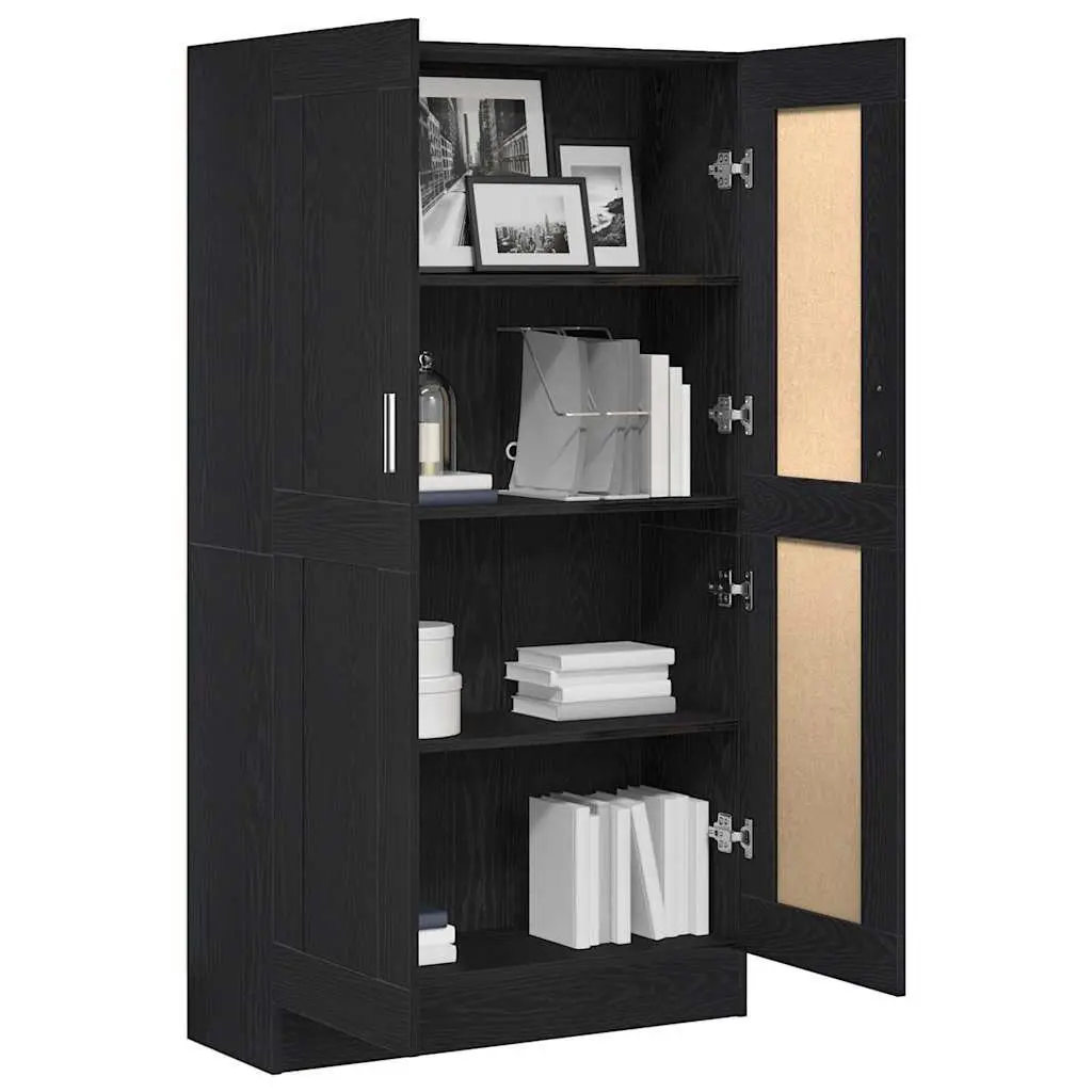 Book Cabinet Black Oak Modern Storage Shelving Unit Engineered Wood Hinged Doors