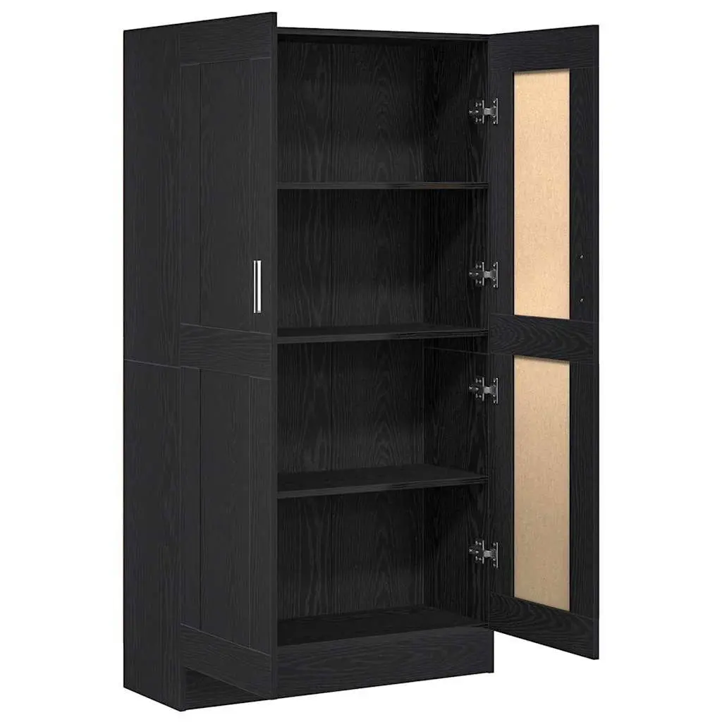 Book Cabinet Black Oak Modern Storage Shelving Unit Engineered Wood Hinged Doors