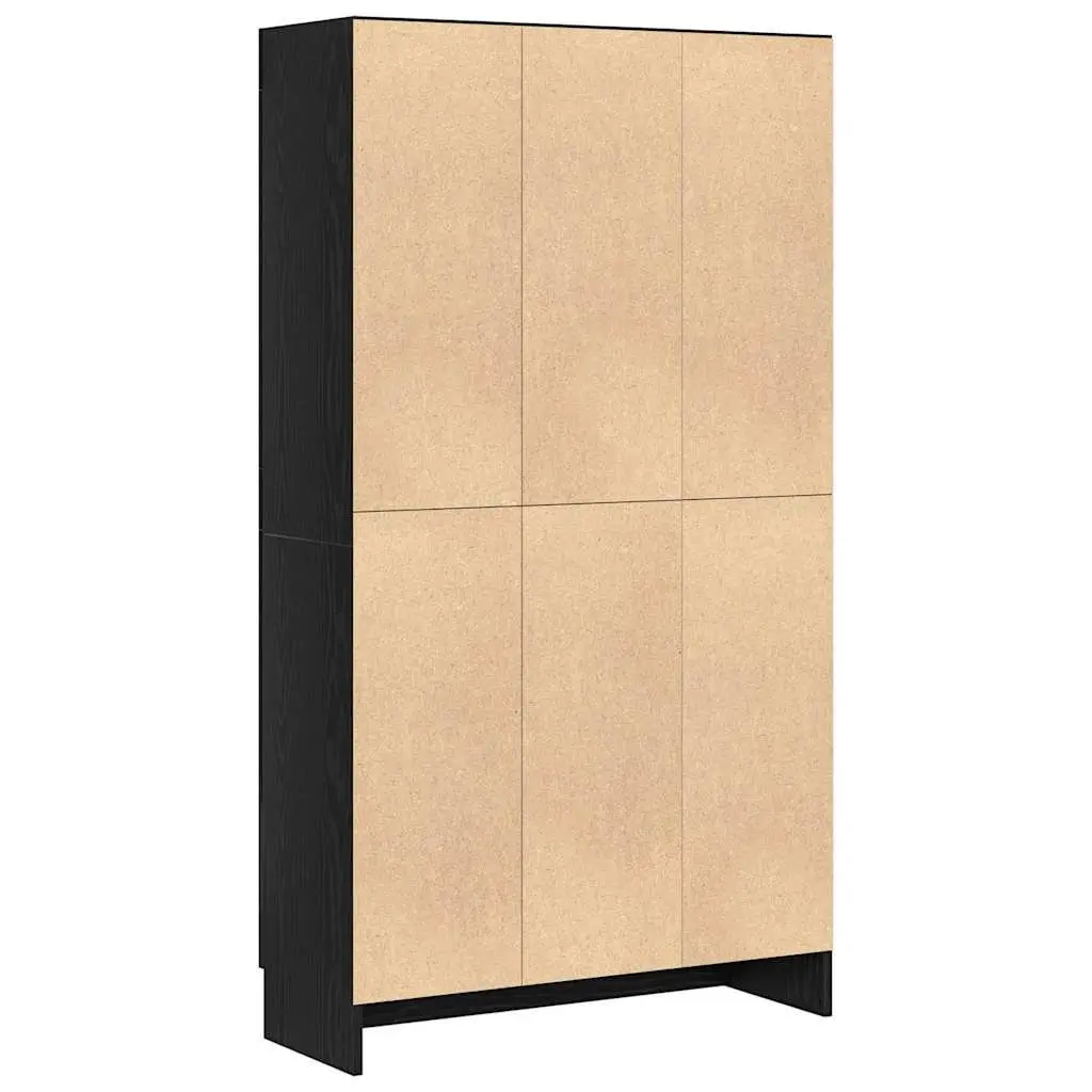 Book Cabinet Black Oak Modern Storage Shelving Unit Engineered Wood Hinged Doors