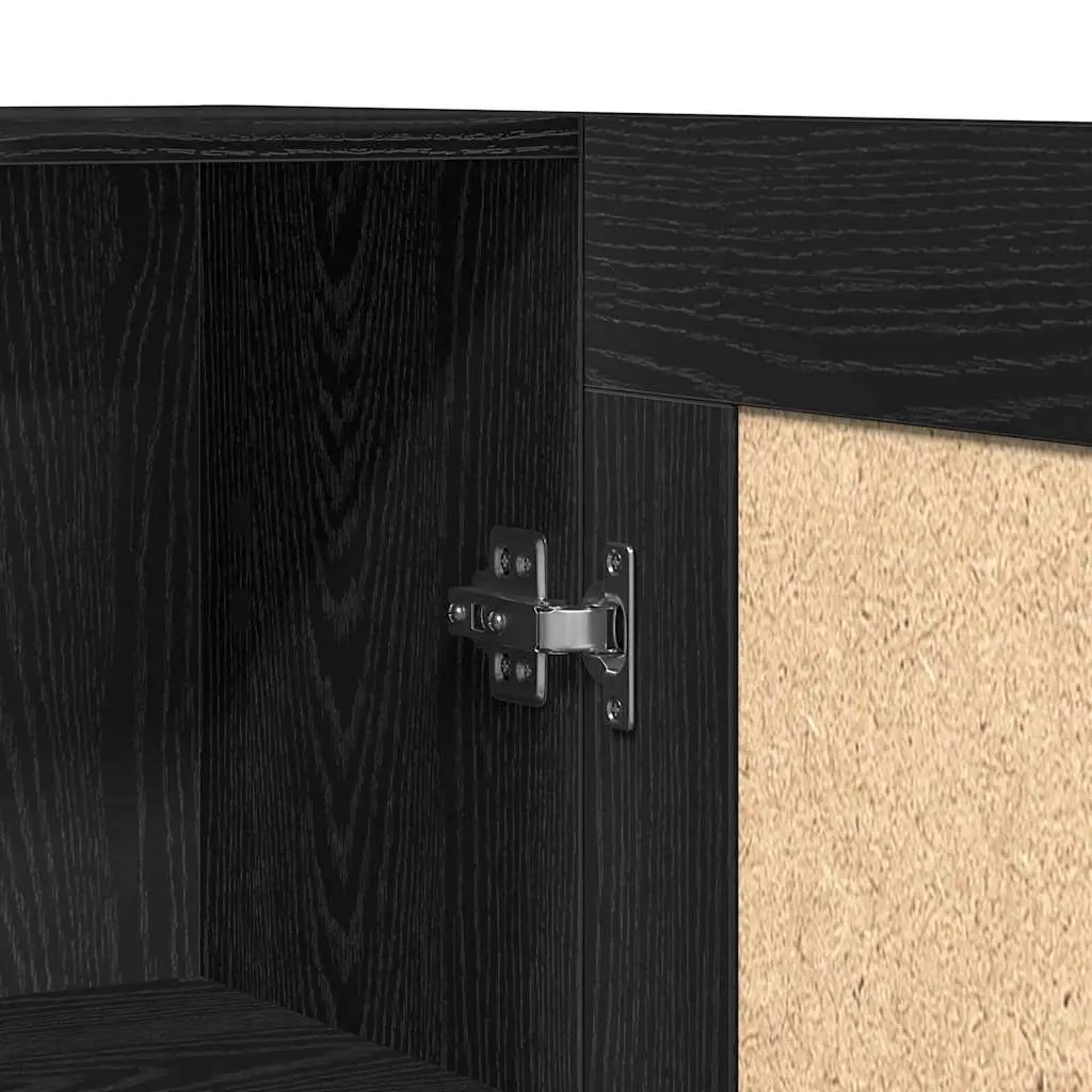 Book Cabinet Black Oak Modern Storage Shelving Unit Engineered Wood Hinged Doors