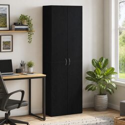 Black Engineered Wood Office Filing Cabinet with Hinge Doors
