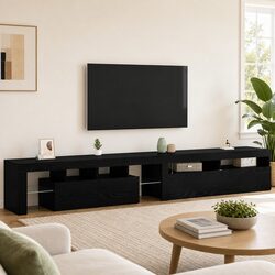 Elegant Black Oak TV Cabinet with LED Lights