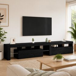 Elegant Black Oak TV Cabinet Set with LED Lighting
