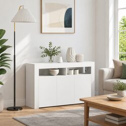 White Sideboard with RGB LED Lights for Cozy Living Spaces