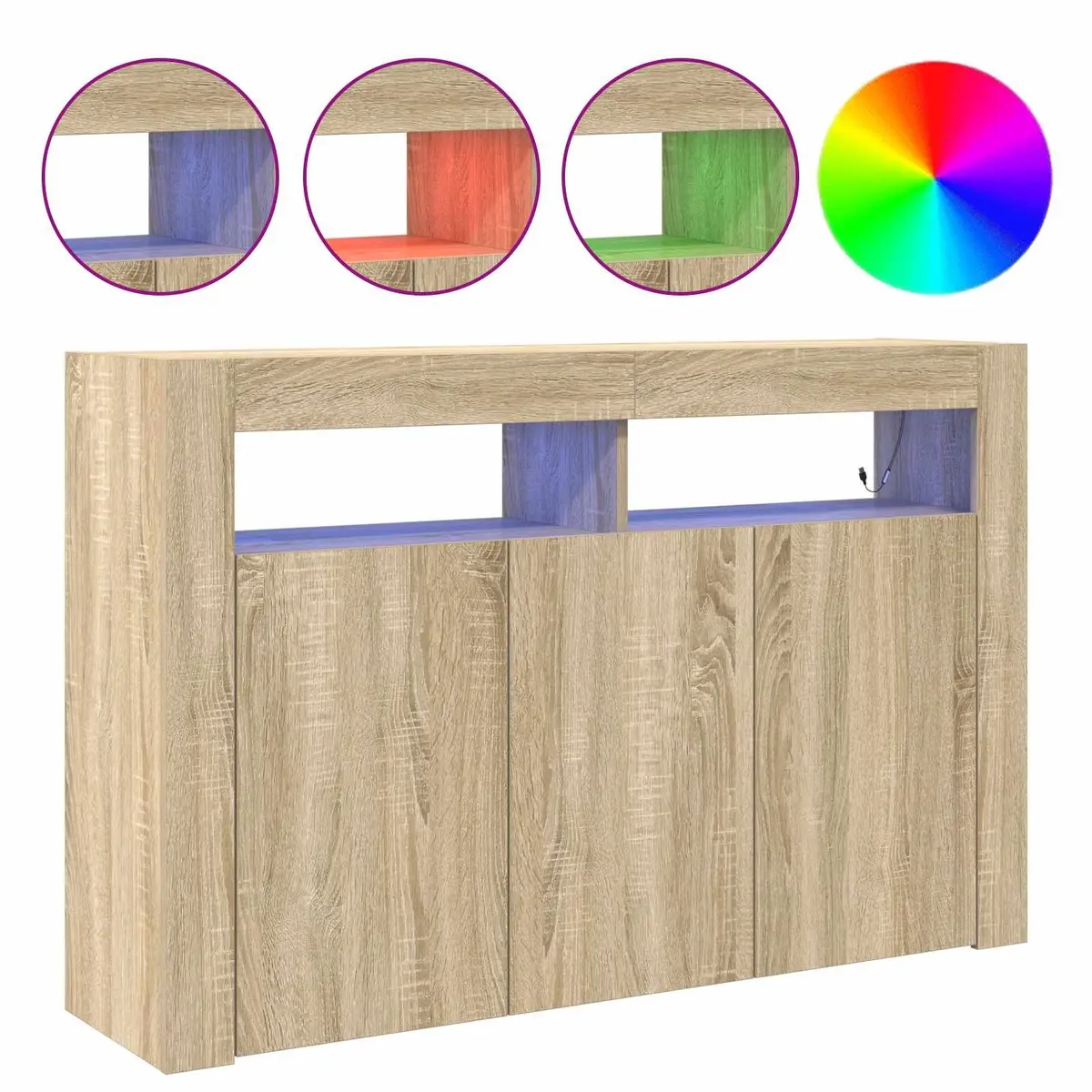 Sonoma Oak Sideboard with RGB LED Lighting 116x30x75cm