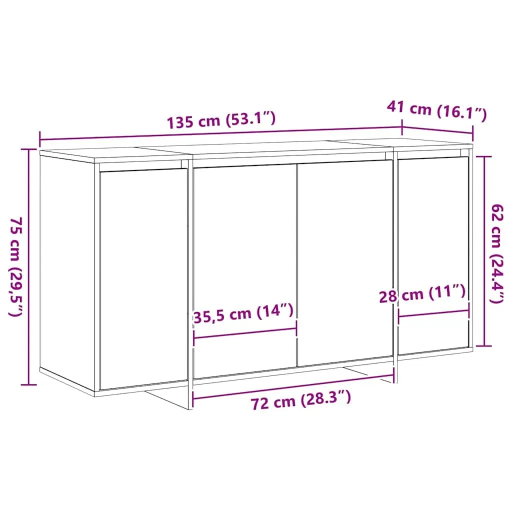 Sideboard Storage Cabinet Sonoma Oak 135cm Modern Living Room Furniture Buffet