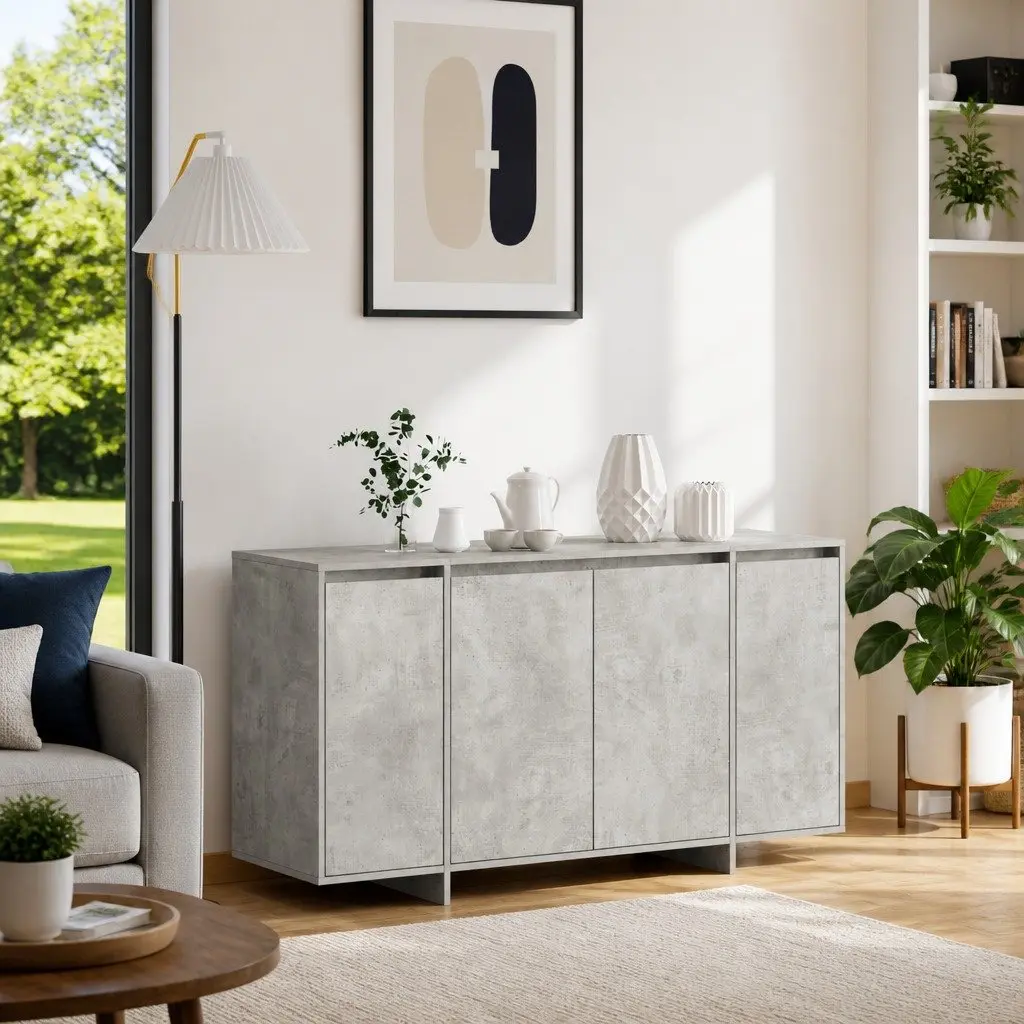Sideboard Grey Minimalist 135 x 41 x 75 cm Engineered Wood