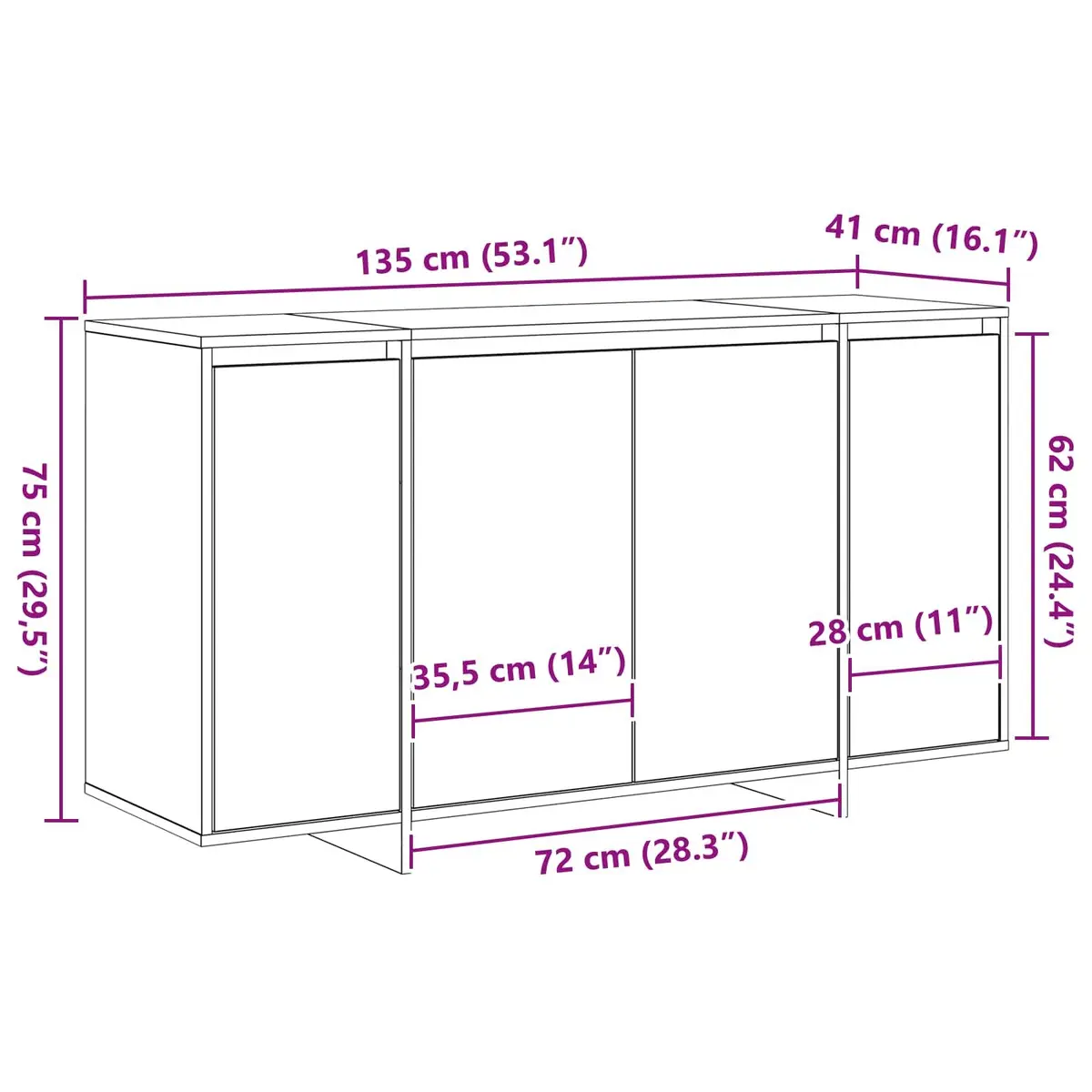 Sideboard Grey Minimalist 135 x 41 x 75 cm Engineered Wood