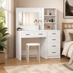 Modern White Dressing Table with LED Lights
