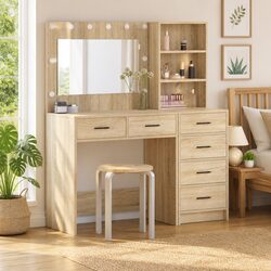Stylish Brown Dressing Table with Mirror and Lights