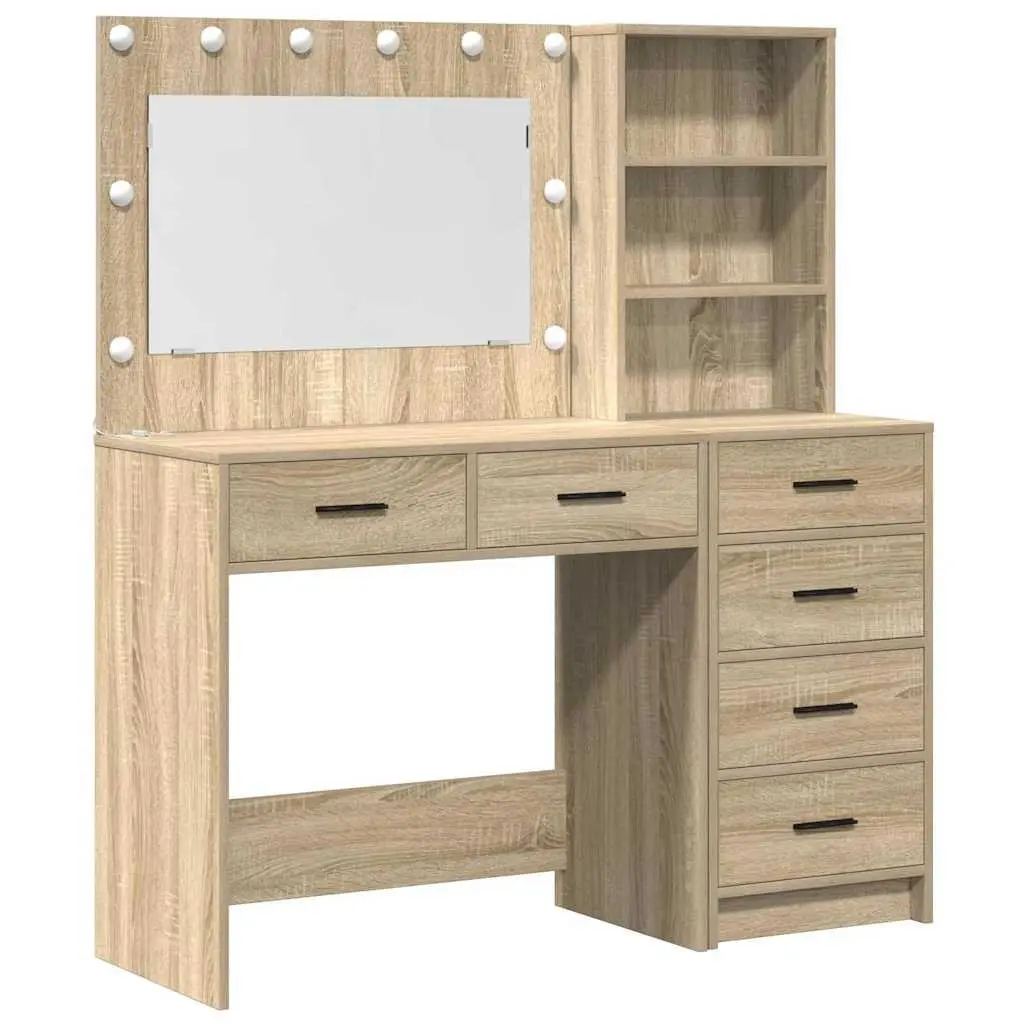 Brown Dressing Table with Mirror and Lights