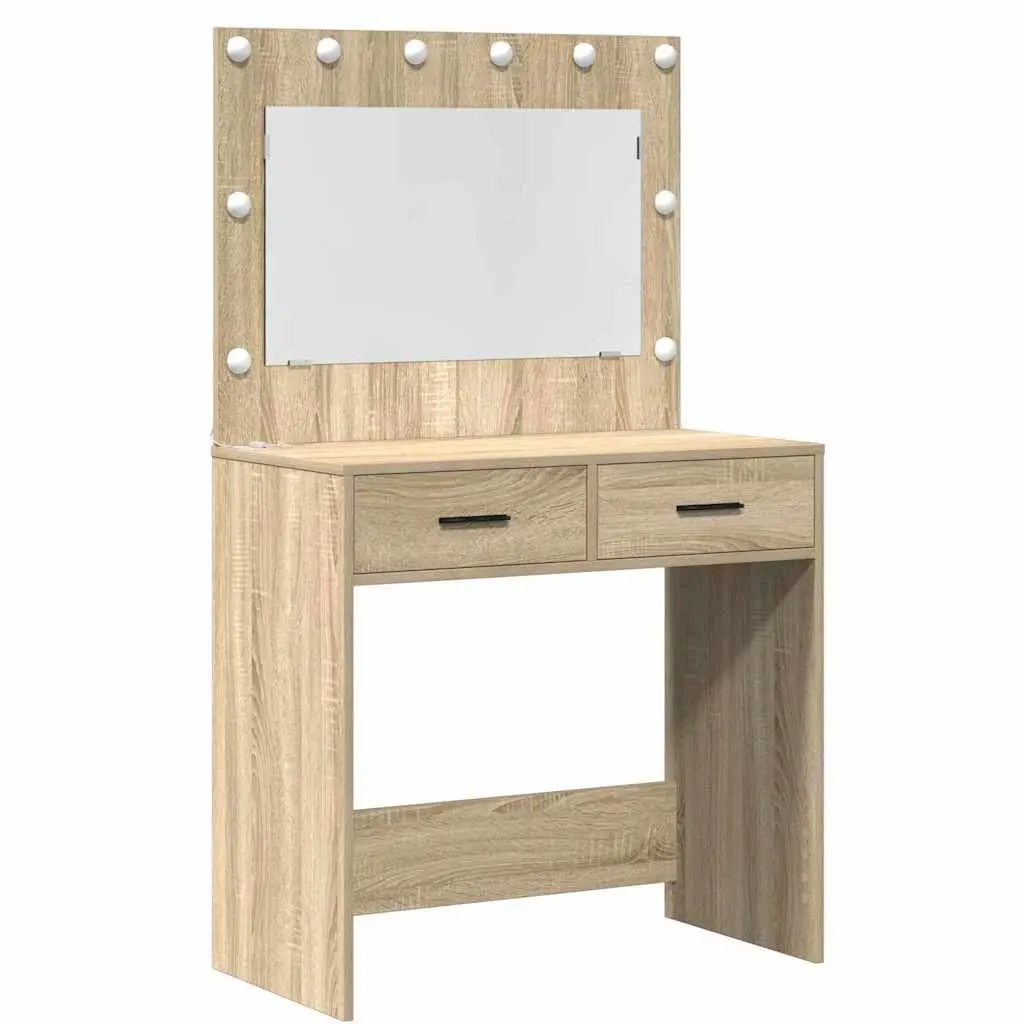 Brown Dressing Table with Mirror and Lights