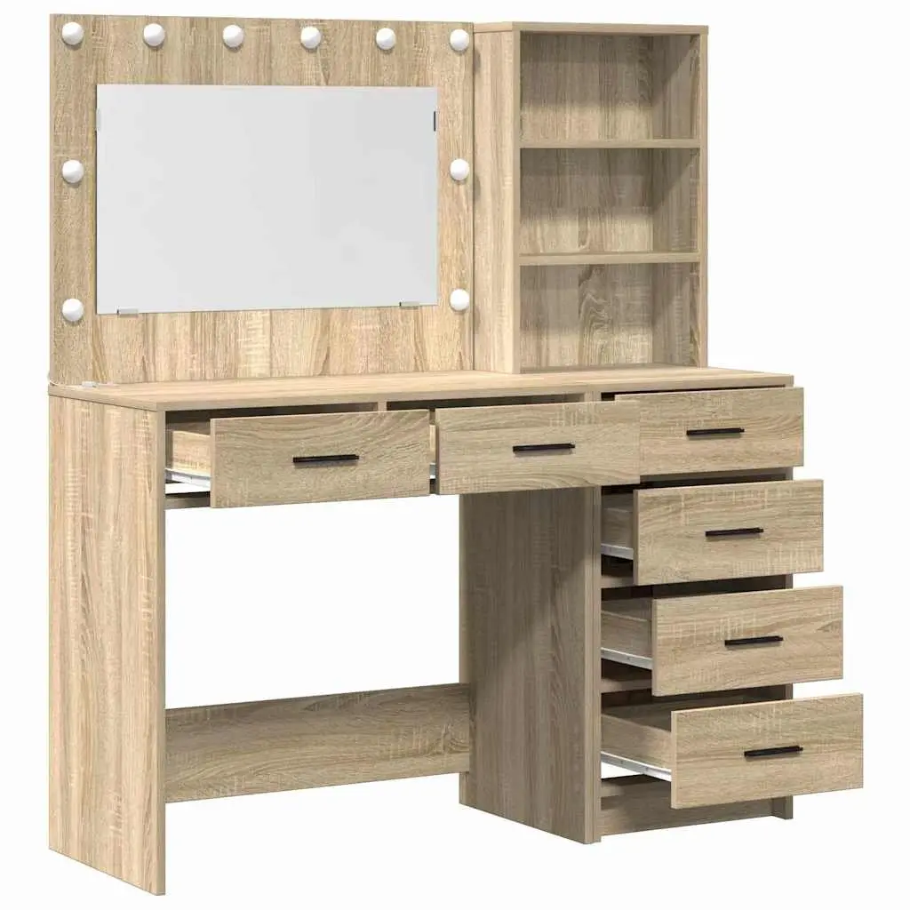 Brown Dressing Table with Mirror and Lights