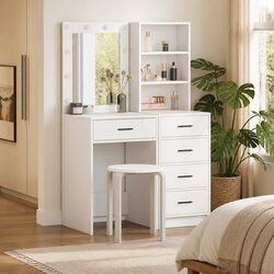 Charming White Engineered Wood Dressing Table Set
