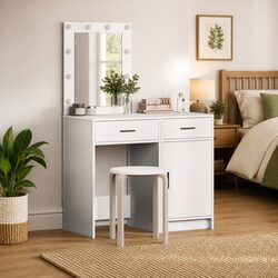 Modern White Dressing Table with LED Strip Lights