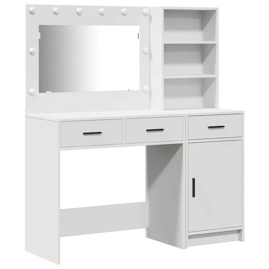 Dressing Table with LED Mirror Lights 2 pcs White Contemporary Minimalist Engineered Wood