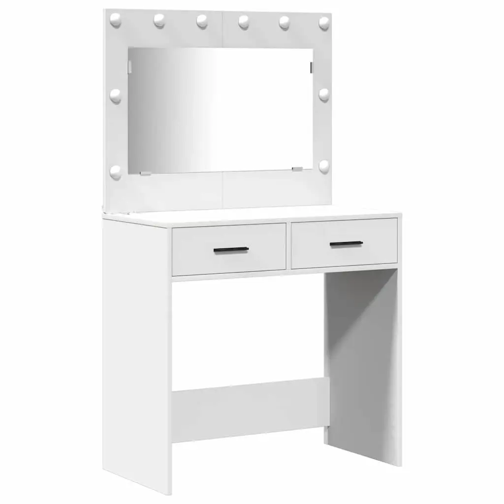Dressing Table with LED Mirror Lights 2 pcs White Contemporary Minimalist Engineered Wood