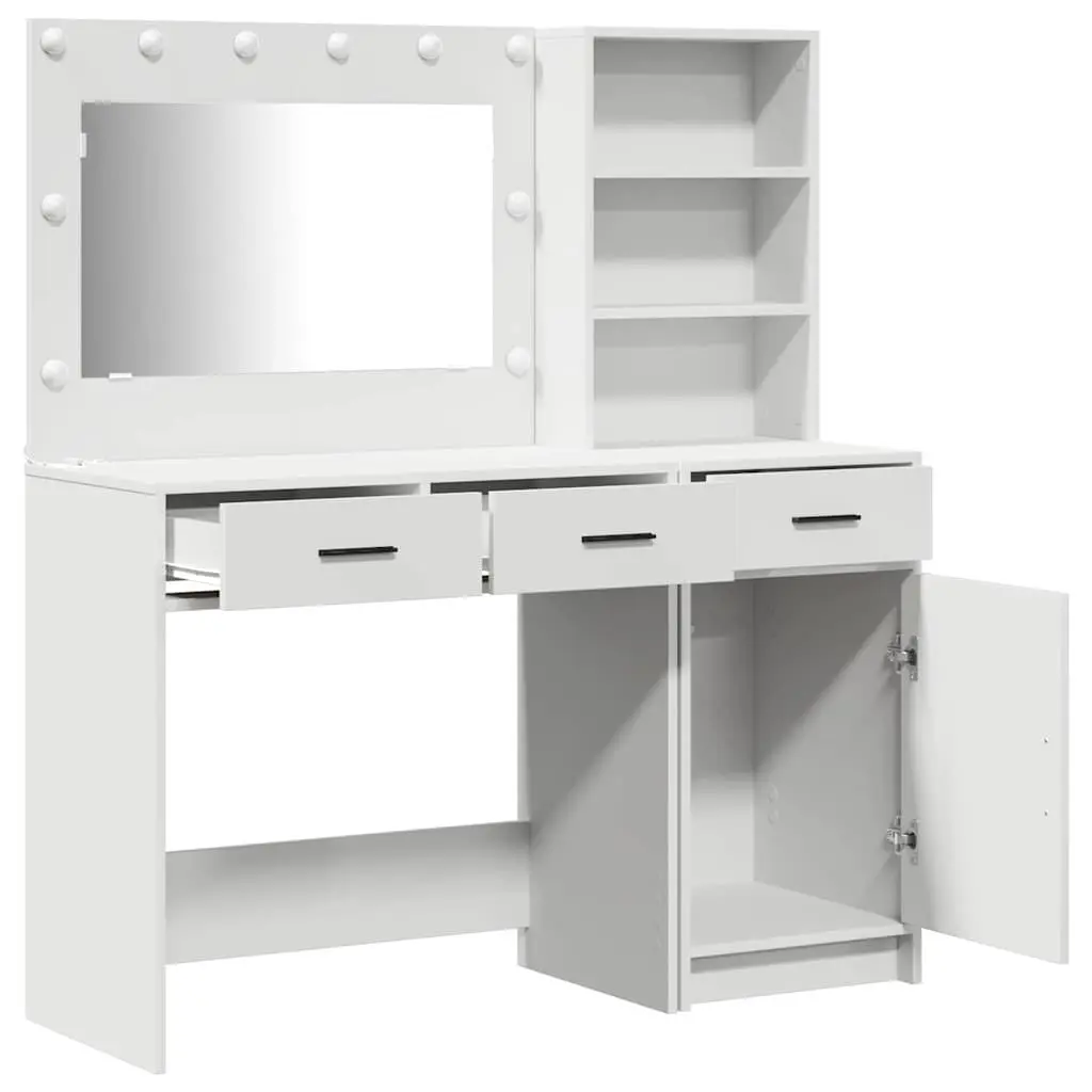 Dressing Table with LED Mirror Lights 2 pcs White Contemporary Minimalist Engineered Wood