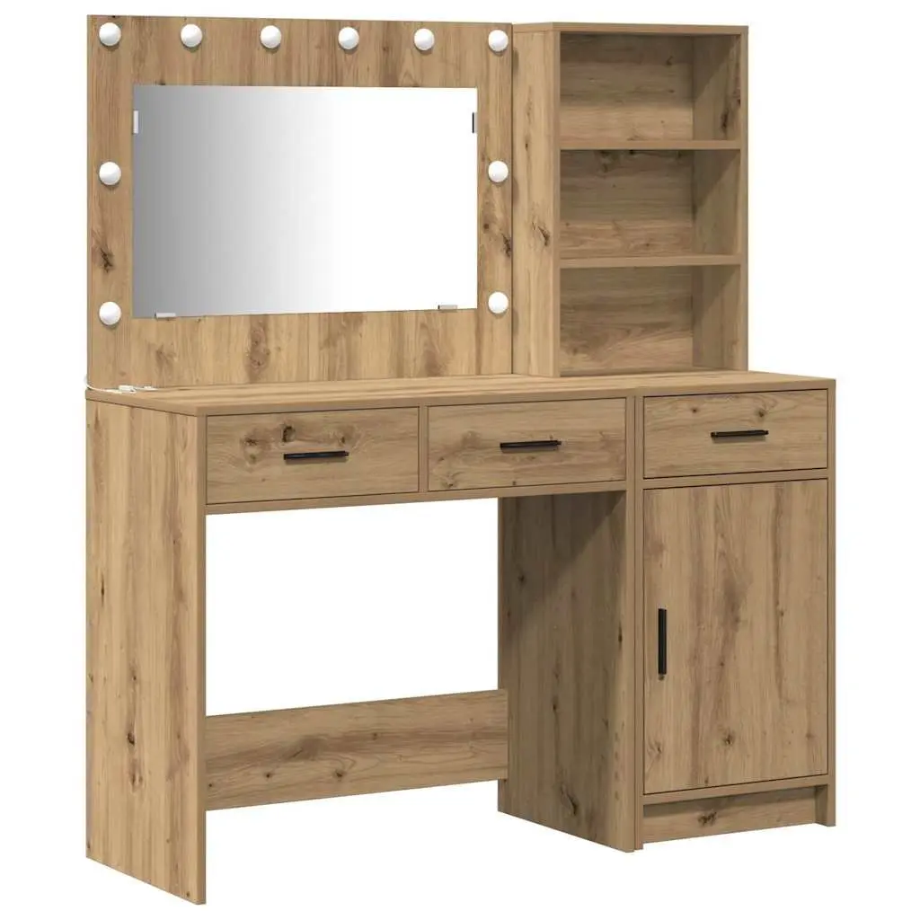 Brown Dressing Table with LED Mirror and Drawers