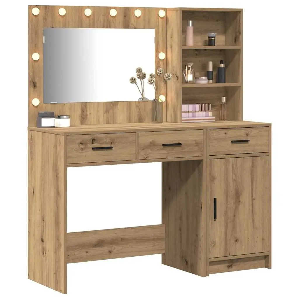 Brown Dressing Table with LED Mirror and Drawers