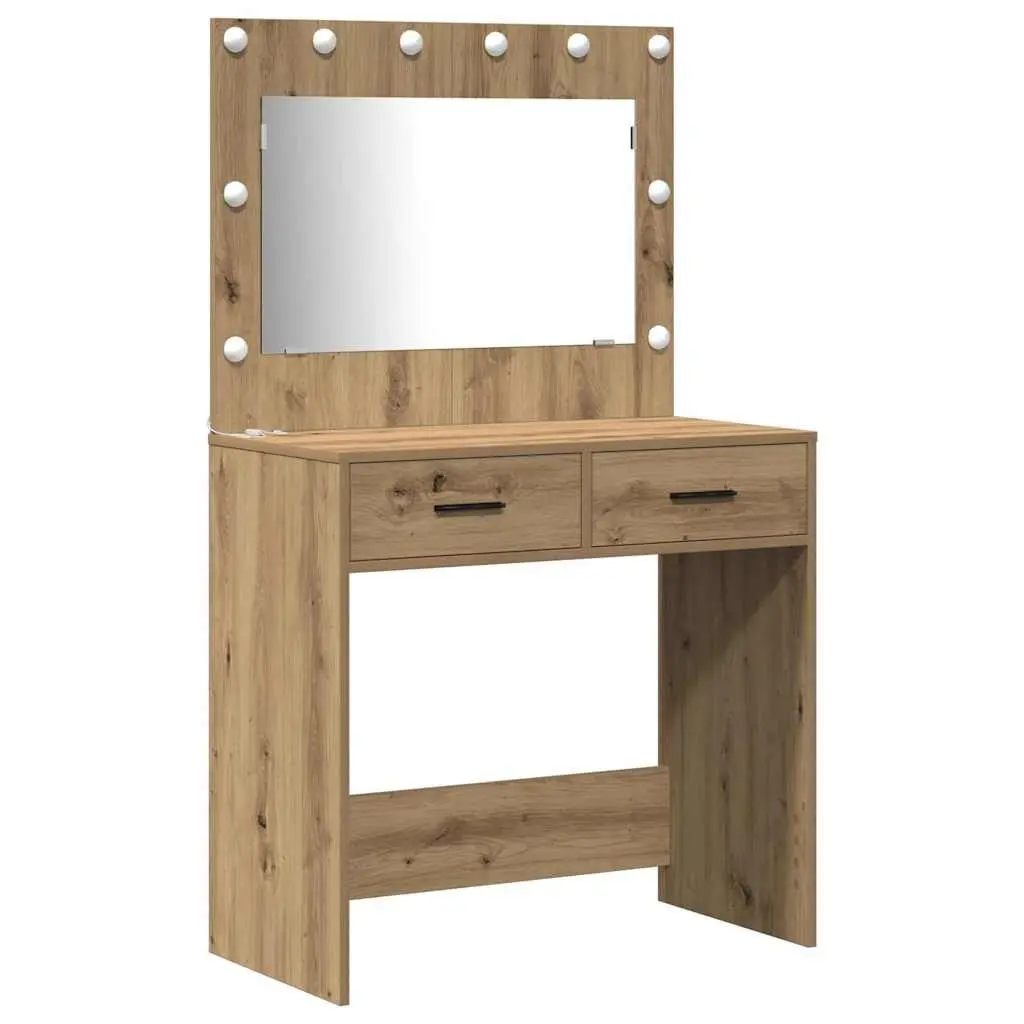 Brown Dressing Table with LED Mirror and Drawers
