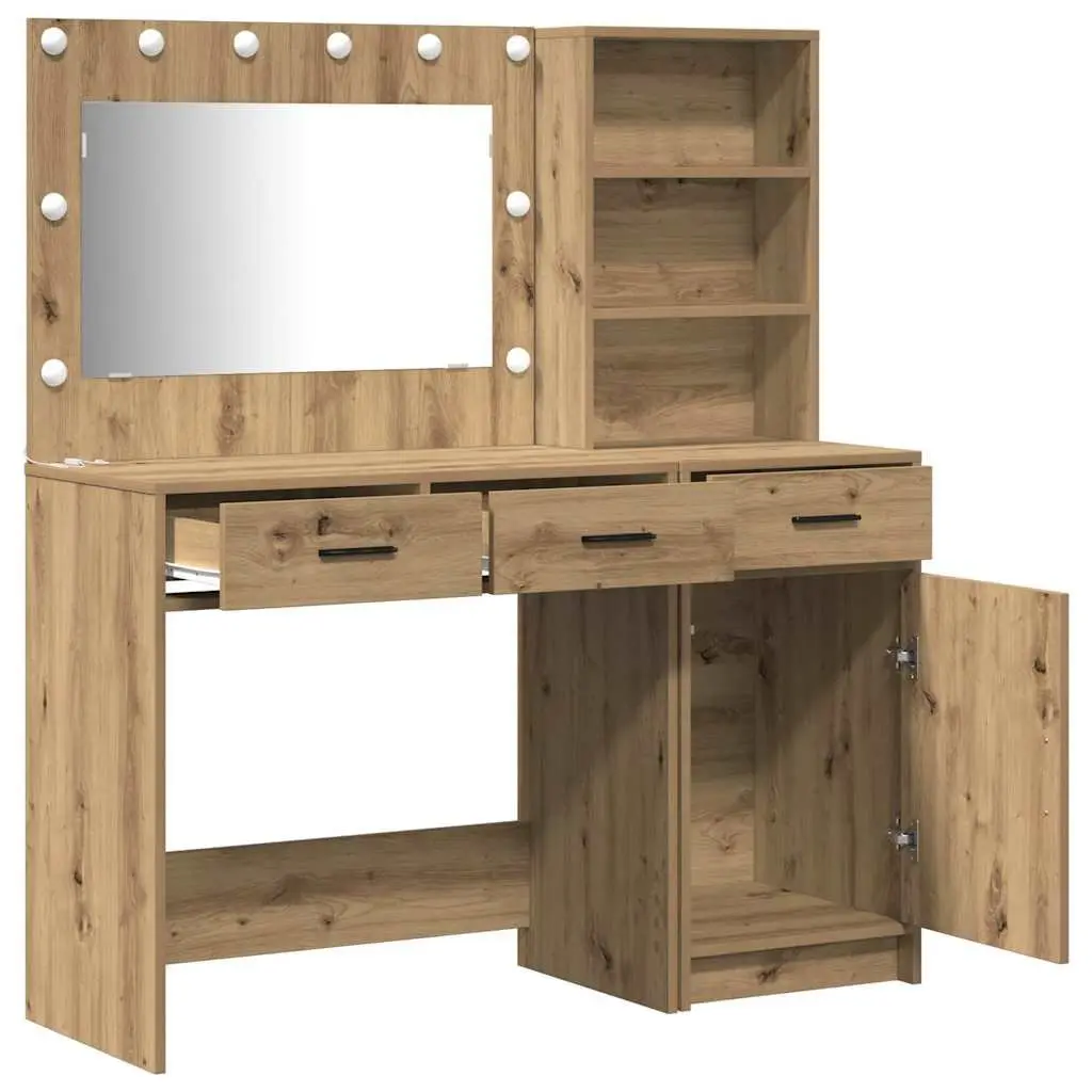 Brown Dressing Table with LED Mirror and Drawers