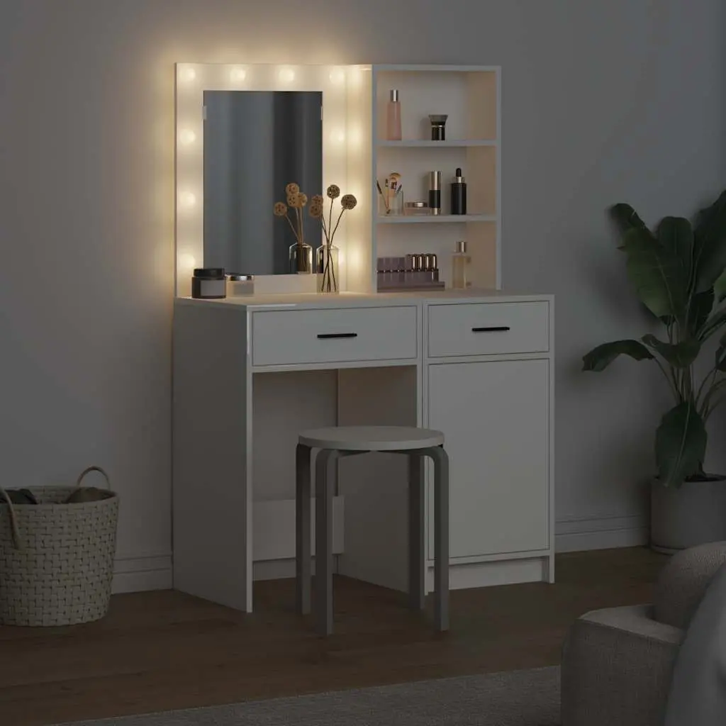 White Dressing Table Set with LED Mirror