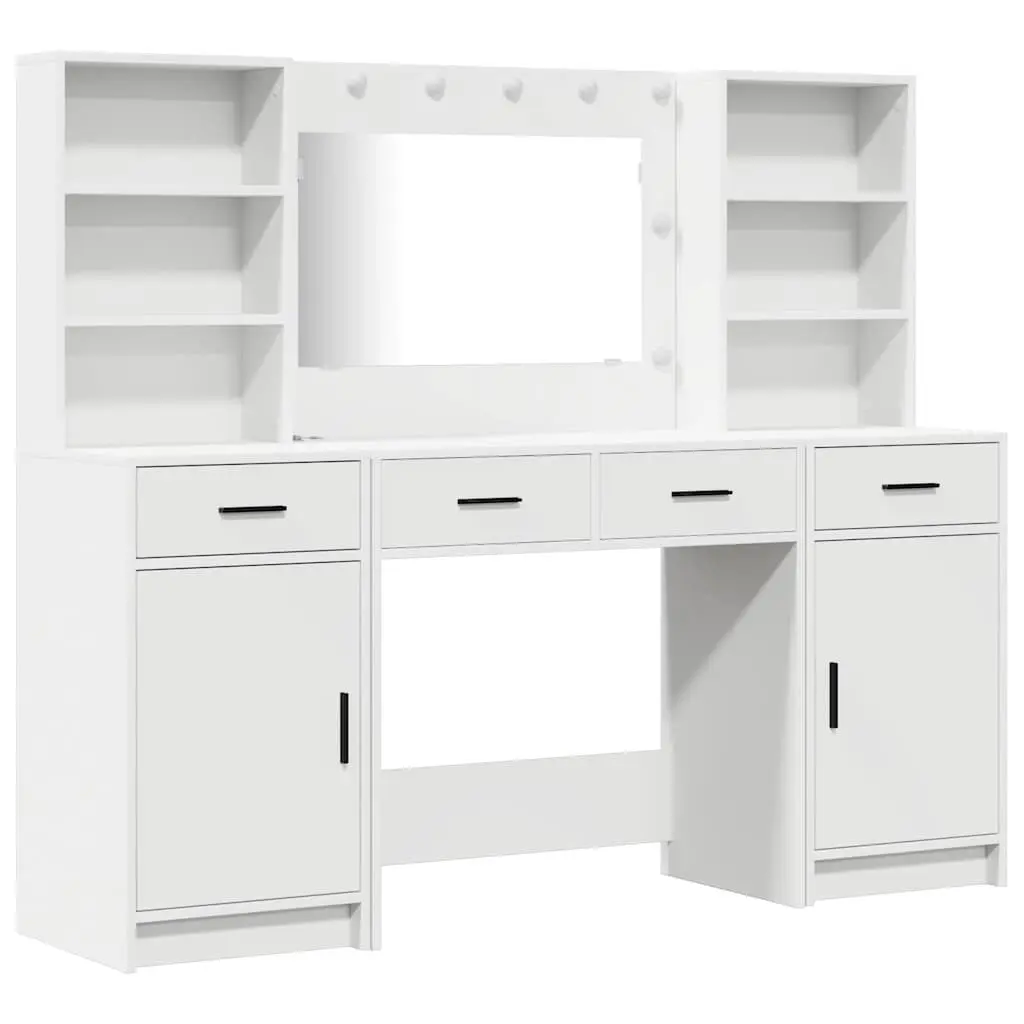 Dressing Table Set White 135cm Engineered Wood LED Mirror Drawers Shelves Storage