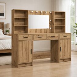 Durable Dressing Table Set with LED Mirror 3 Piece Brown