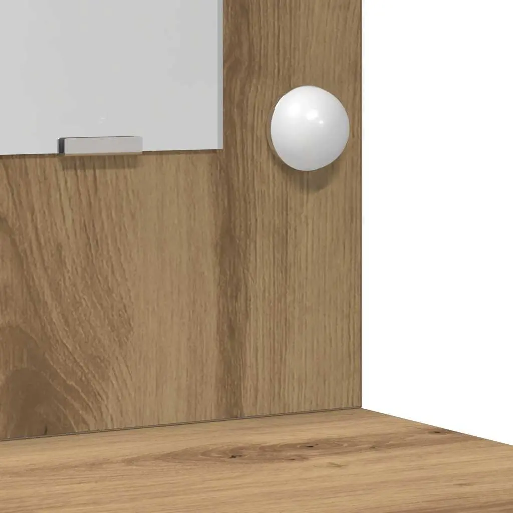 Dressing Table Set LED Mirror Brown Engineered Wood 3 Piece