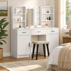 White 3-Piece Dressing Table Set with LED Mirror