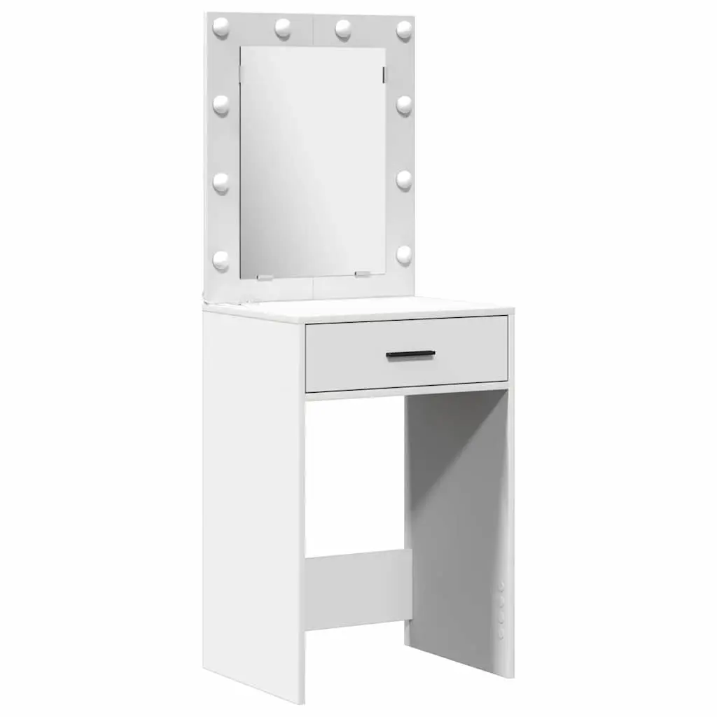 3 Piece Vanity Set with Integrated LED Mirror White Engineered Wood Storage Drawers