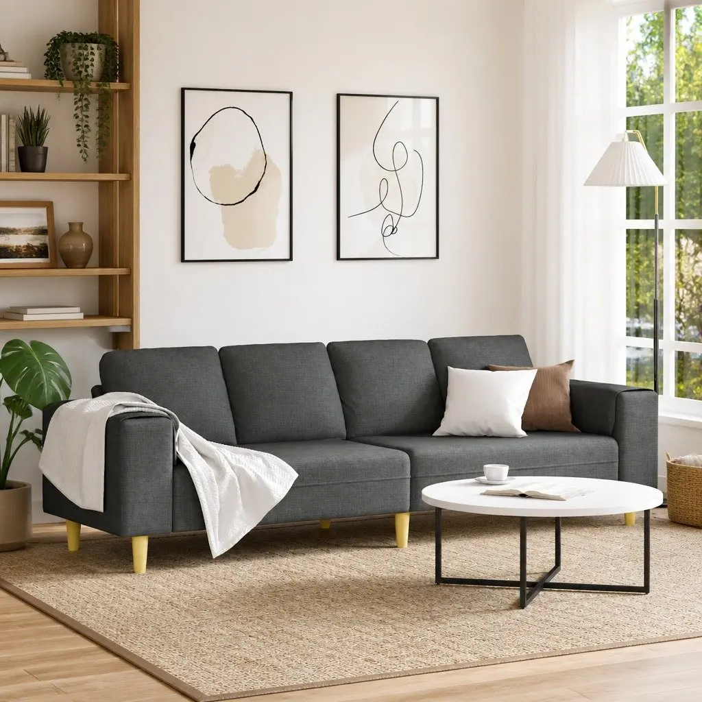 Sofa Modern Dark Grey 250cm Polyester