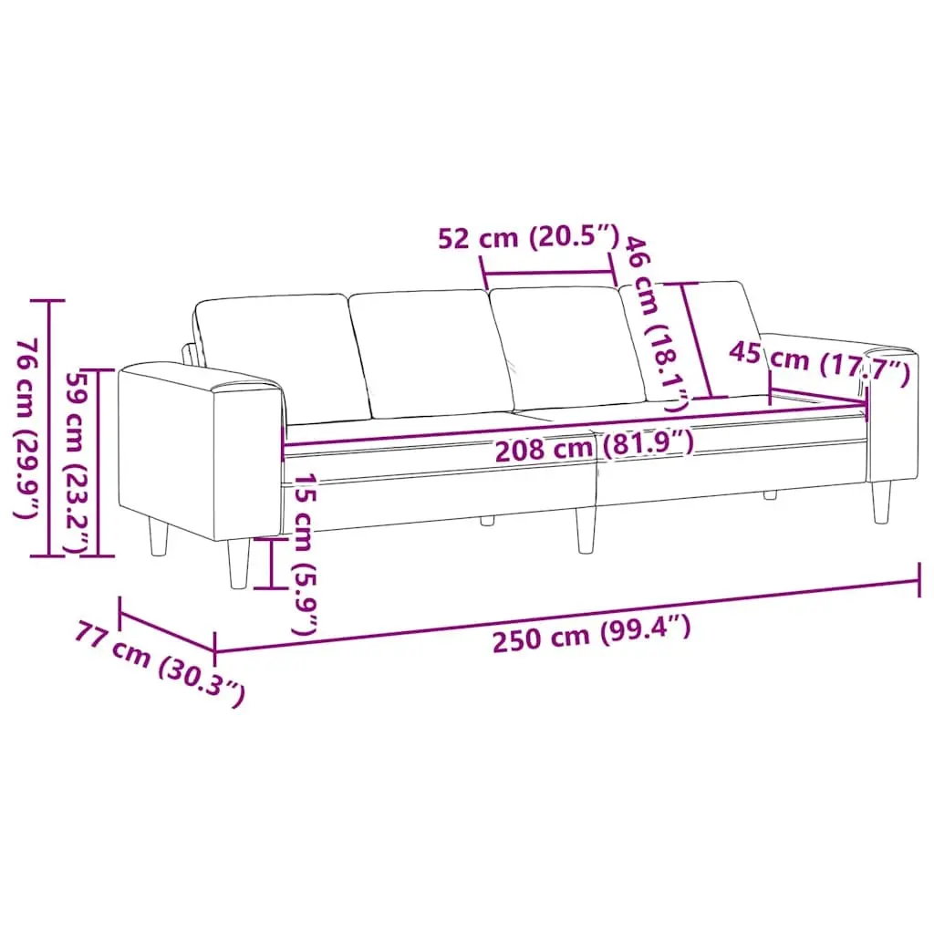 Sofa Modern Dark Grey 250cm Polyester
