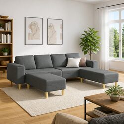 Comfortable 3 Piece Modern Living Room Couch Set in Grey
