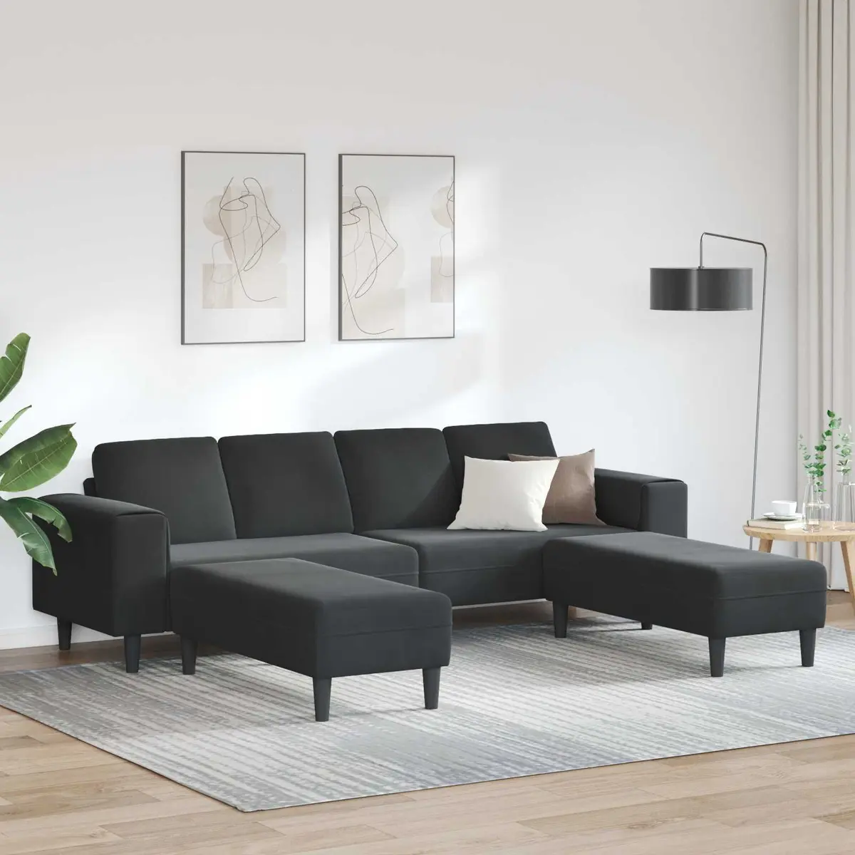 Sofa Modern 3 Piece Black Polyester Upholstery Foam-filled Cushions Armrests
