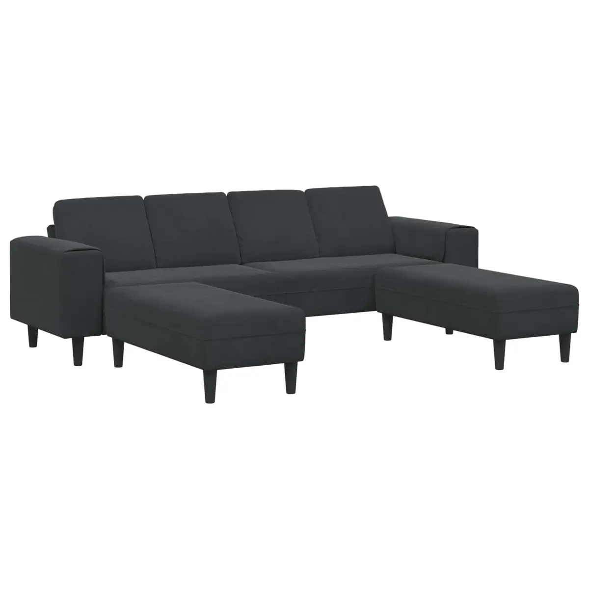 Sofa Modern 3 Piece Black Polyester Upholstery Foam-filled Cushions Armrests