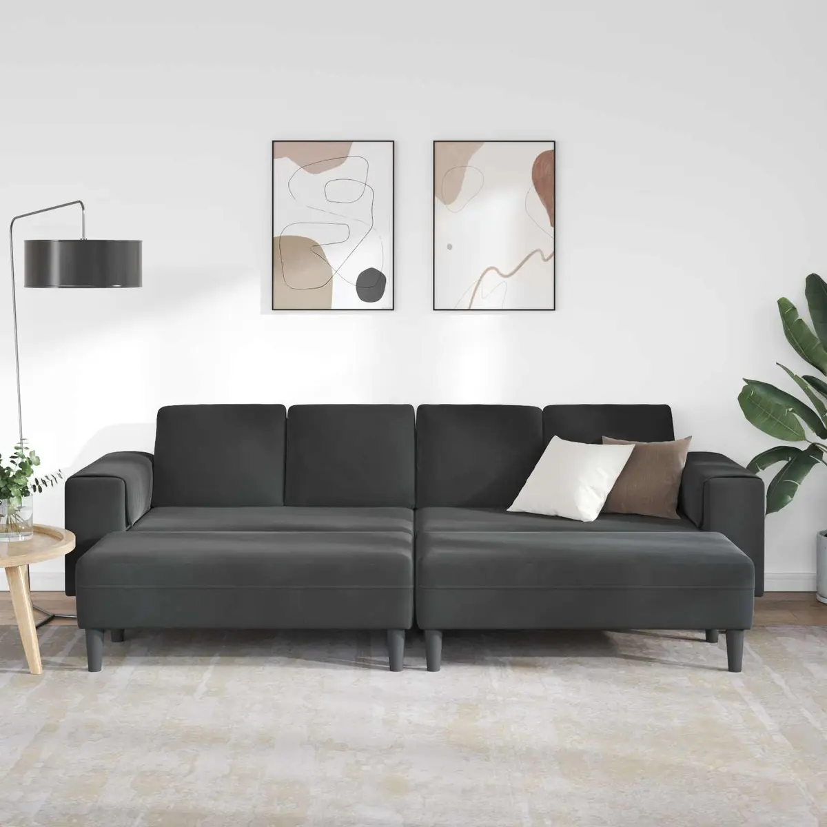 Sofa Modern 3 Piece Black Polyester Upholstery Foam-filled Cushions Armrests