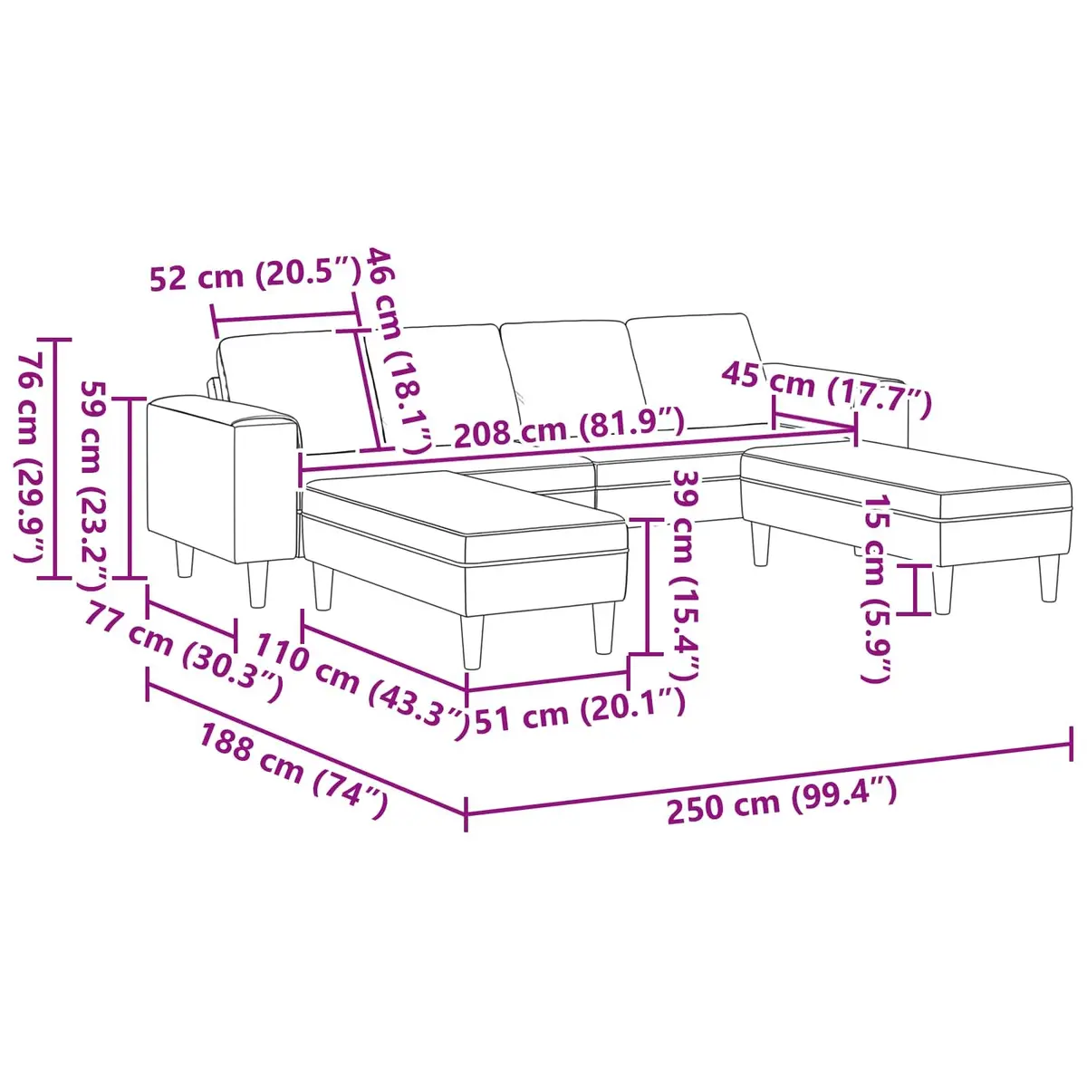 Sofa Modern 3 Piece Black Polyester Upholstery Foam-filled Cushions Armrests