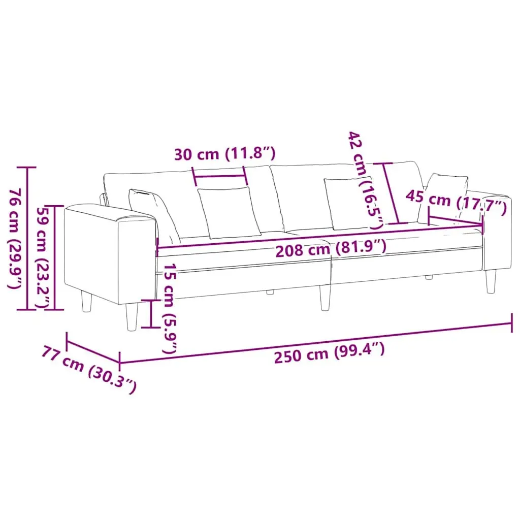 Fabric Sofa Modern Grey 250cm Plywood Spring Support
